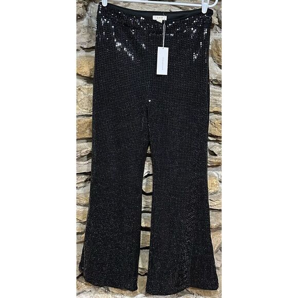NWT GPD Black Sequin Embellished Wide Leg Pants Size Large Glam Party Trousers - Picture 1 of 9